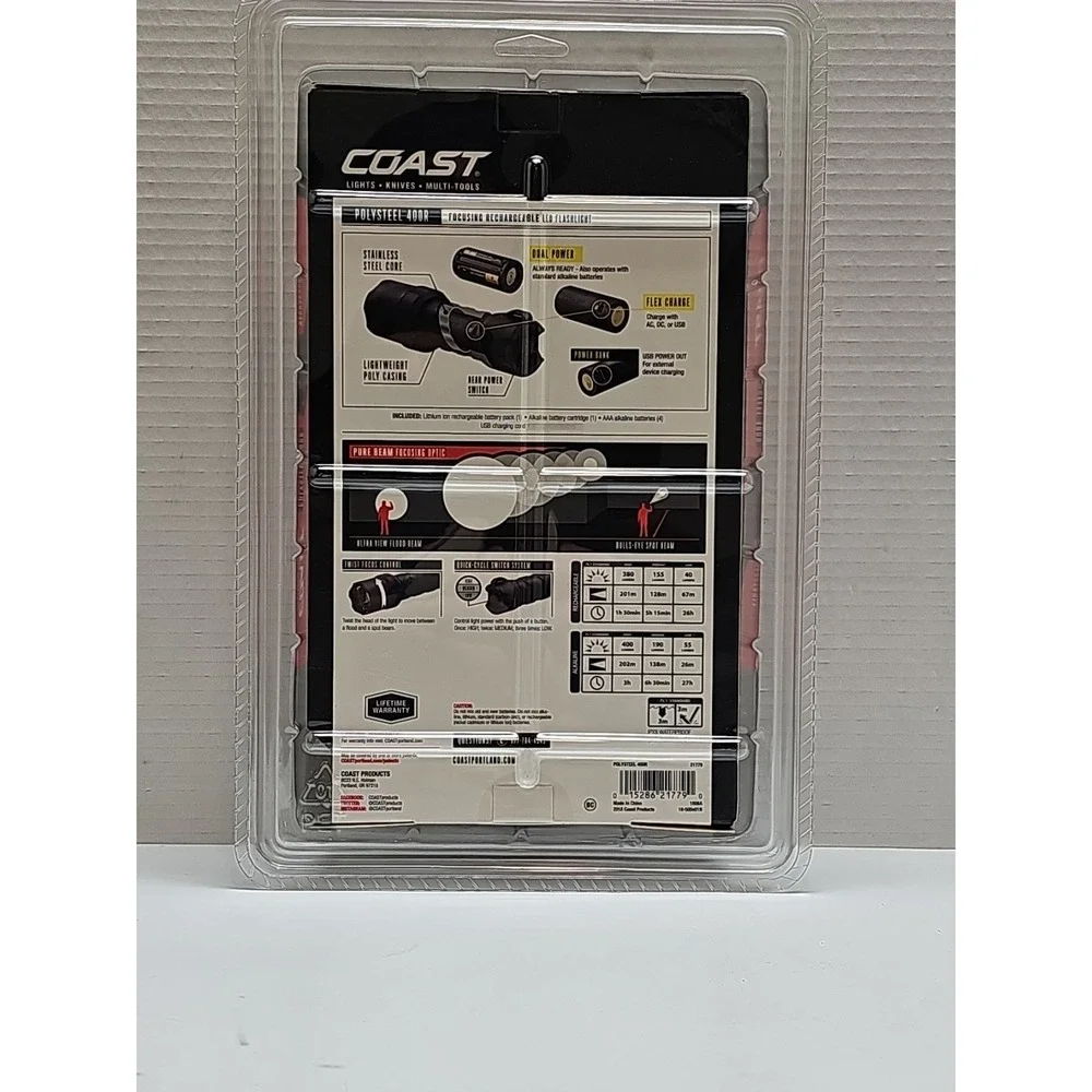 COAST Polysteel 400R Flood & Spot Rechargeable LED Flashlight & Power Bank NEW